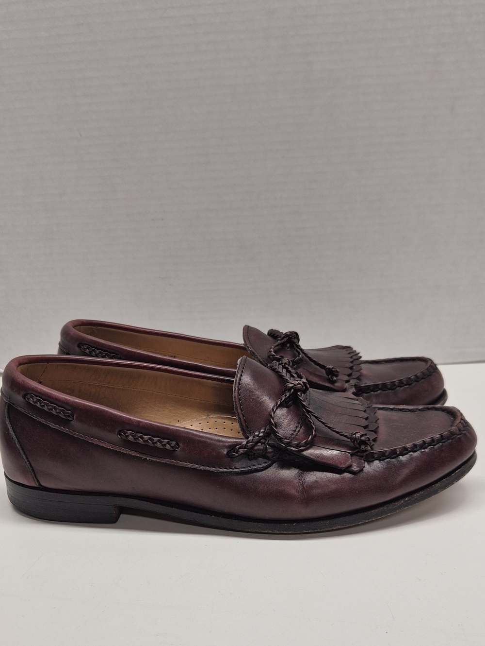 Allen Edmonds Woodstock Loafers Shoes Kilty Fringe Braided Leather Burgundy 10